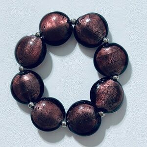 Dichromatic Round Flattened Purple Beads With Silver Spacers Bracelet